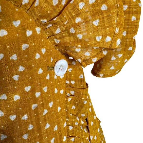 QUANTA DU SOLEIL Yellow Dress Heart Ruffle Wrap Tie Mini Size 34 XS Harriet - Picture 6 of 8